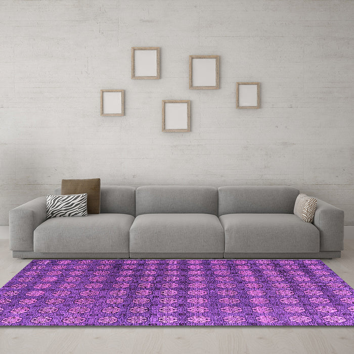 Machine Washable Oriental Purple Modern Area Rugs in a Living Room, wshabs4771pur