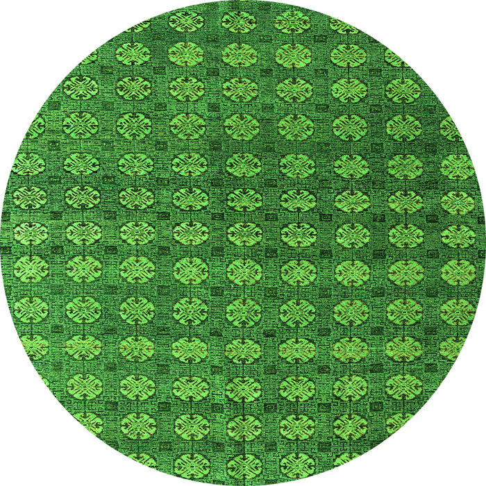 Round Machine Washable Oriental Green Modern Area Rugs, wshabs4771grn