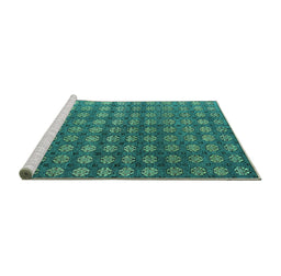Sideview of Machine Washable Oriental Turquoise Modern Area Rugs, wshabs4771turq