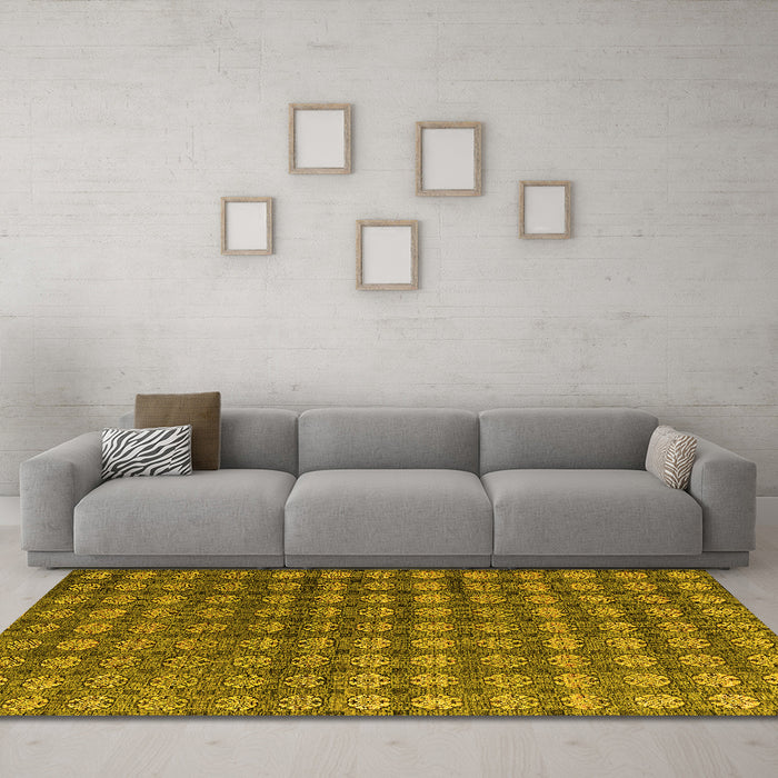 Machine Washable Oriental Yellow Modern Rug in a Living Room, wshabs4771yw
