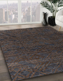 Abstract Carbon Gray Oriental Rug in Family Room, abs4772