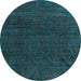 Round Machine Washable Oriental Light Blue Modern Rug, wshabs4772lblu