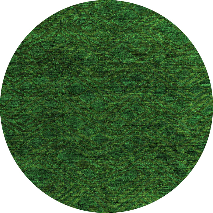 Round Machine Washable Oriental Green Modern Area Rugs, wshabs4772grn