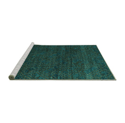 Sideview of Machine Washable Oriental Turquoise Modern Area Rugs, wshabs4772turq