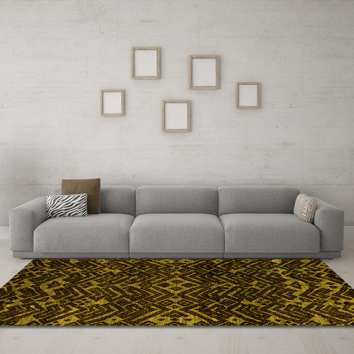 Machine Washable Oriental Yellow Modern Rug in a Living Room, wshabs4773yw