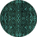 Round Machine Washable Oriental Turquoise Modern Area Rugs, wshabs4773turq