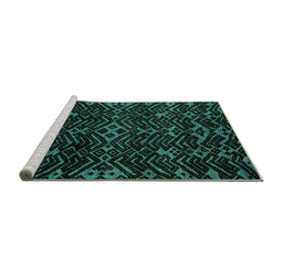 Sideview of Machine Washable Oriental Turquoise Modern Area Rugs, wshabs4773turq