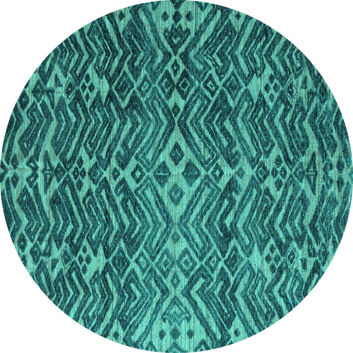 Round Abstract Turquoise Modern Rug, abs4774turq
