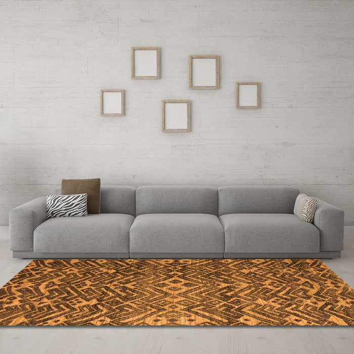 Machine Washable Abstract Orange Modern Area Rugs in a Living Room, wshabs4774org