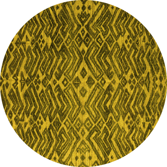 Round Machine Washable Abstract Yellow Modern Rug, wshabs4774yw