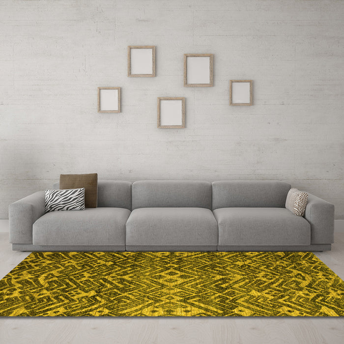 Machine Washable Abstract Yellow Modern Rug in a Living Room, wshabs4774yw