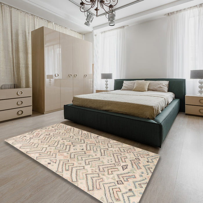 Abstract Desert Sand Beige Solid Rug in a Bedroom, abs4775