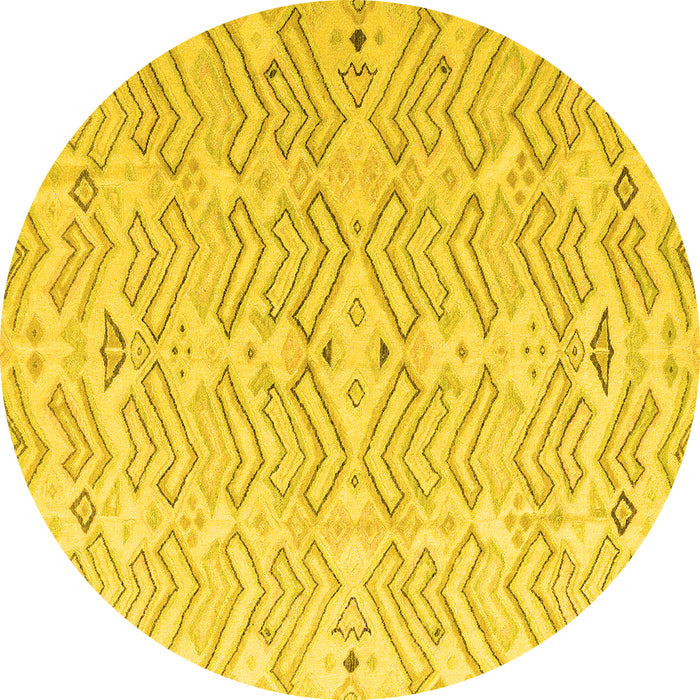 Round Machine Washable Solid Yellow Modern Rug, wshabs4775yw