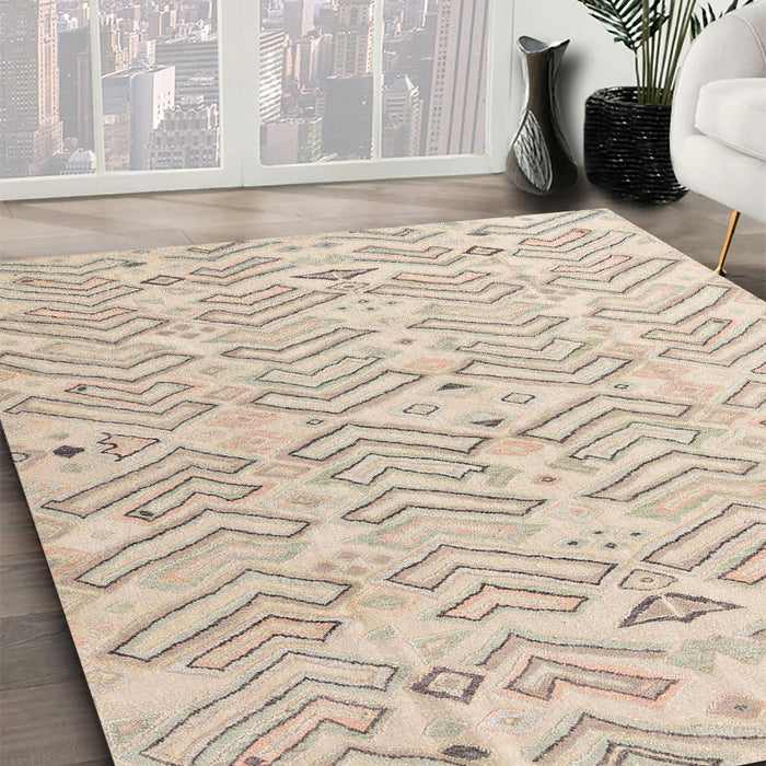 Machine Washable Abstract Desert Sand Beige Rug in a Family Room, wshabs4775
