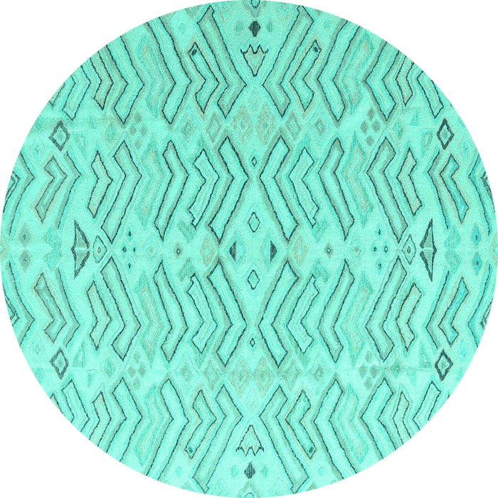 Round Machine Washable Solid Turquoise Modern Area Rugs, wshabs4775turq