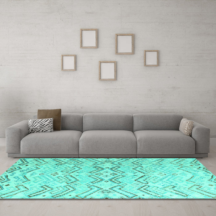 Machine Washable Solid Turquoise Modern Area Rugs in a Living Room,, wshabs4776turq