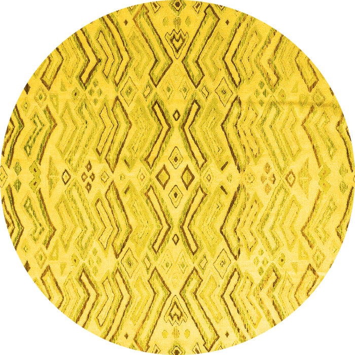Round Machine Washable Solid Yellow Modern Rug, wshabs4776yw