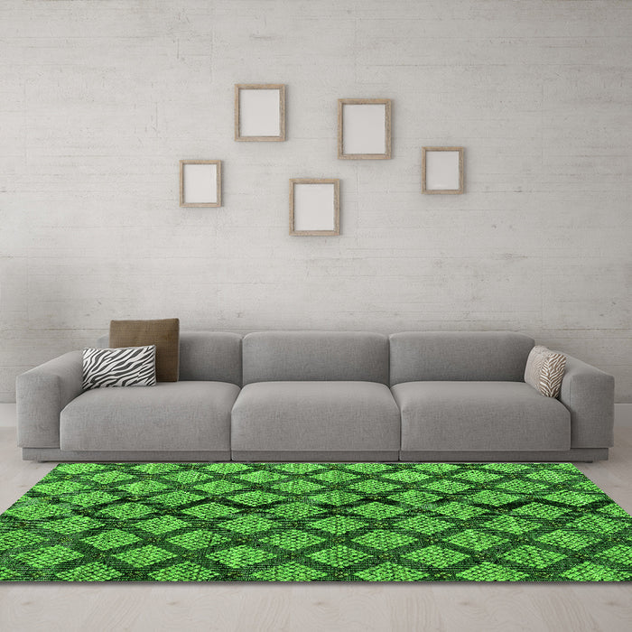 Machine Washable Abstract Green Modern Area Rugs in a Living Room,, wshabs4777grn