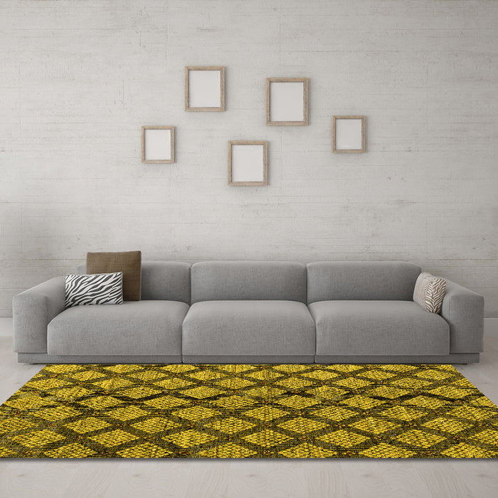 Machine Washable Abstract Yellow Modern Rug in a Living Room, wshabs4777yw