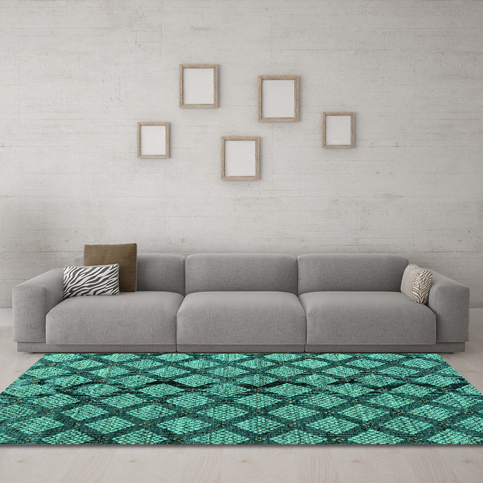 Machine Washable Abstract Turquoise Modern Area Rugs in a Living Room,, wshabs4777turq