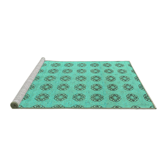 Sideview of Machine Washable Abstract Turquoise Modern Area Rugs, wshabs4778turq