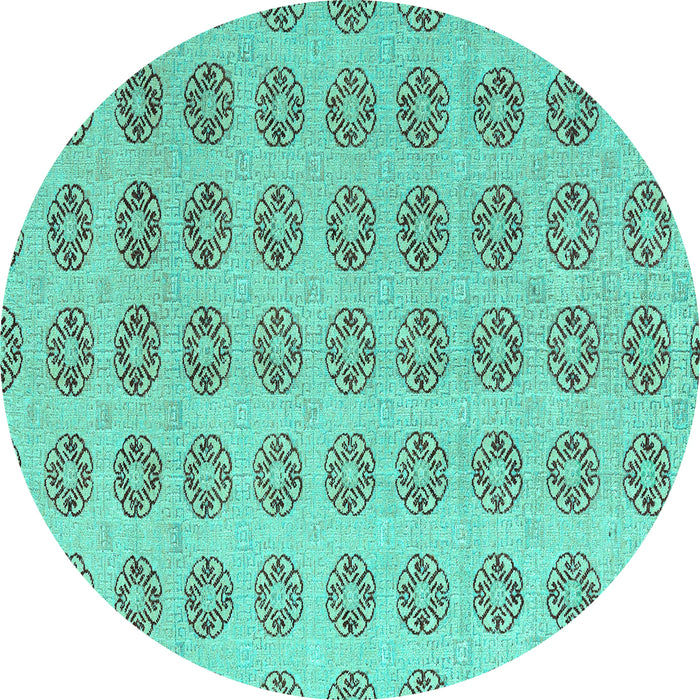 Round Machine Washable Abstract Turquoise Modern Area Rugs, wshabs4778turq