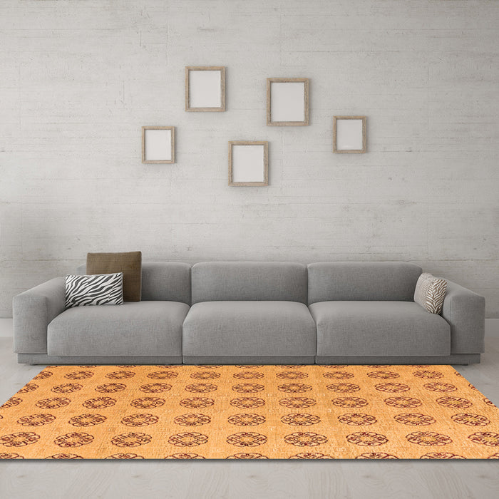 Machine Washable Abstract Orange Modern Area Rugs in a Living Room, wshabs4778org