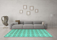 Machine Washable Abstract Turquoise Modern Rug, wshabs4778turq