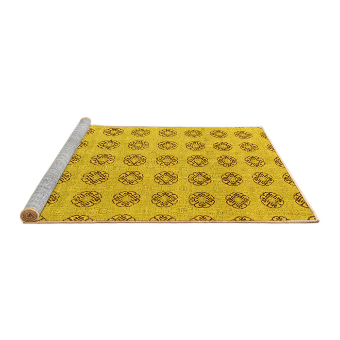 Sideview of Machine Washable Abstract Yellow Modern Rug, wshabs4778yw