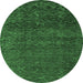 Round Machine Washable Abstract Emerald Green Modern Area Rugs, wshabs4779emgrn