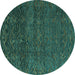 Round Machine Washable Abstract Turquoise Modern Area Rugs, wshabs4779turq