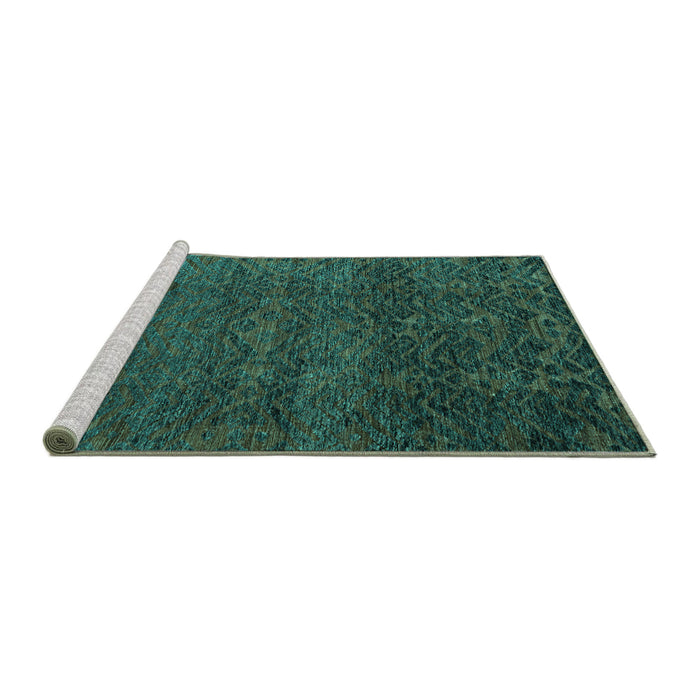 Sideview of Machine Washable Abstract Turquoise Modern Area Rugs, wshabs4779turq