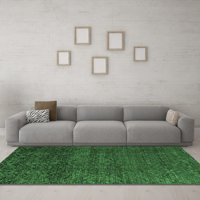 Machine Washable Abstract Emerald Green Modern Area Rugs in a Living Room,, wshabs4779emgrn