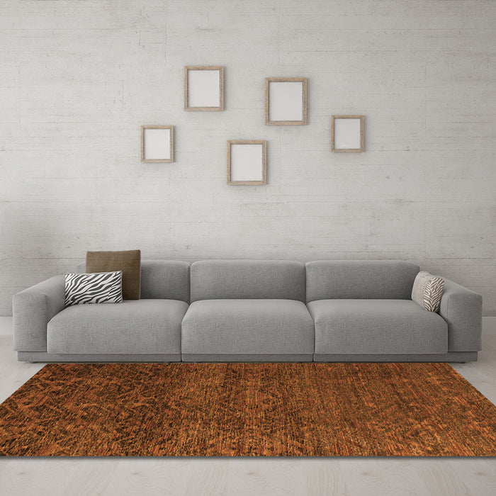 Machine Washable Abstract Orange Modern Area Rugs in a Living Room, wshabs4779org