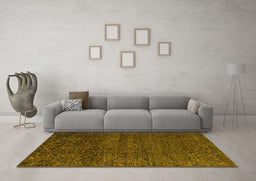 Machine Washable Abstract Yellow Modern Rug in a Living Room, wshabs4779yw