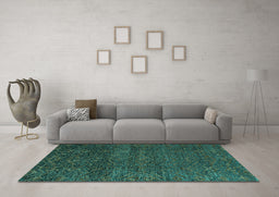 Machine Washable Abstract Turquoise Modern Area Rugs in a Living Room,, wshabs4779turq