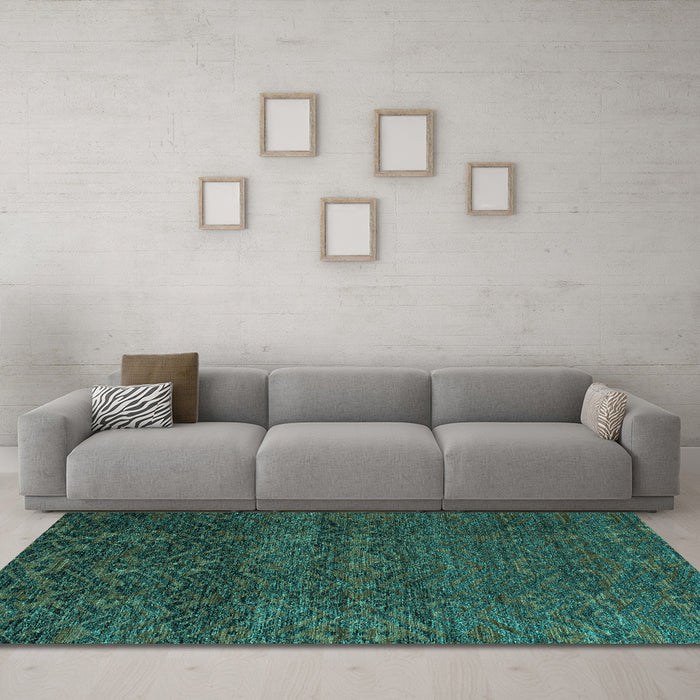 Machine Washable Abstract Turquoise Modern Area Rugs in a Living Room,, wshabs4779turq