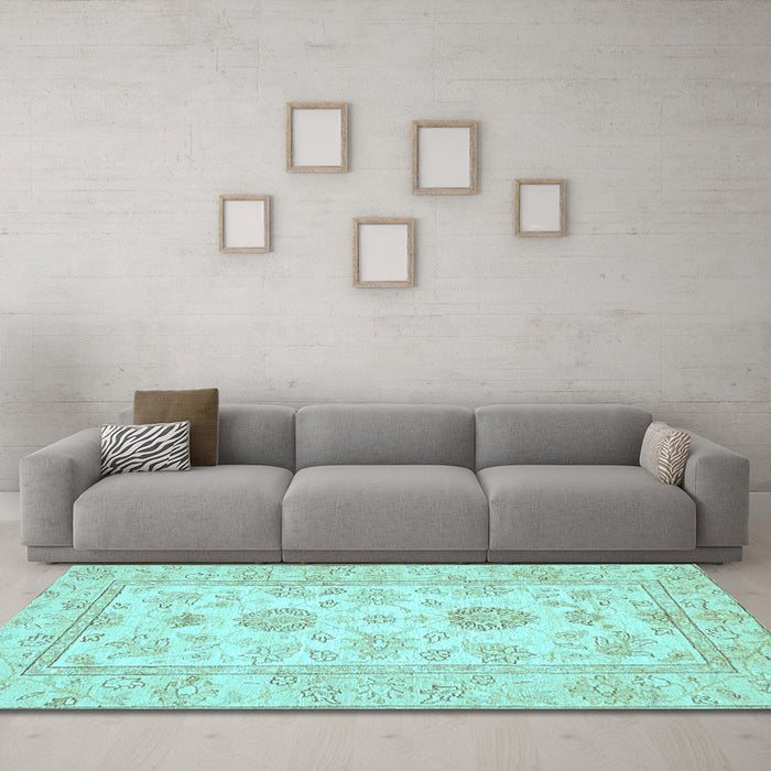 Machine Washable Oriental Light Blue Traditional Rug in a Living Room, wshabs477lblu
