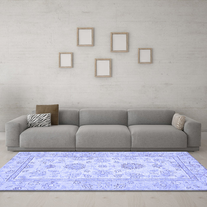 Machine Washable Oriental Blue Traditional Rug in a Living Room, wshabs477blu