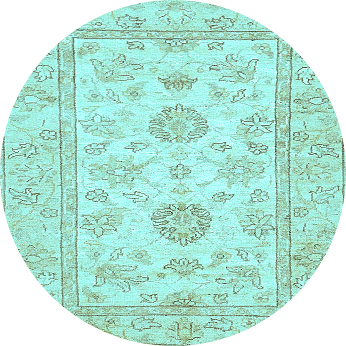 Round Machine Washable Oriental Light Blue Traditional Rug, wshabs477lblu