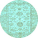 Round Machine Washable Oriental Light Blue Traditional Rug, wshabs477lblu