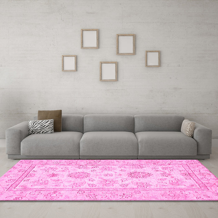 Machine Washable Oriental Pink Traditional Rug in a Living Room, wshabs477pnk