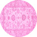 Round Machine Washable Oriental Pink Traditional Rug, wshabs477pnk