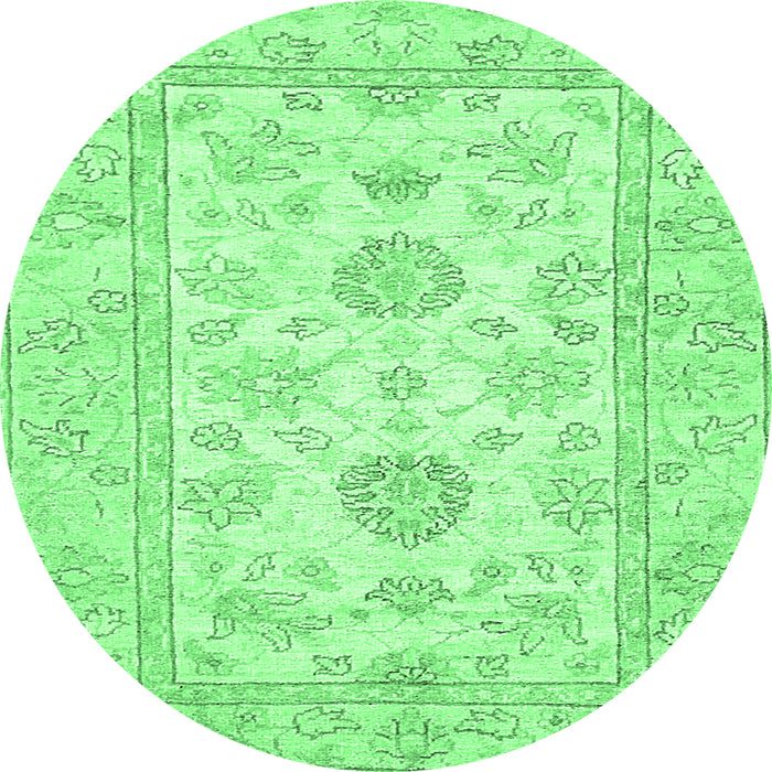 Round Machine Washable Oriental Emerald Green Traditional Area Rugs, wshabs477emgrn
