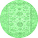 Round Machine Washable Oriental Emerald Green Traditional Area Rugs, wshabs477emgrn