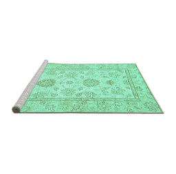 Sideview of Machine Washable Oriental Turquoise Traditional Area Rugs, wshabs477turq