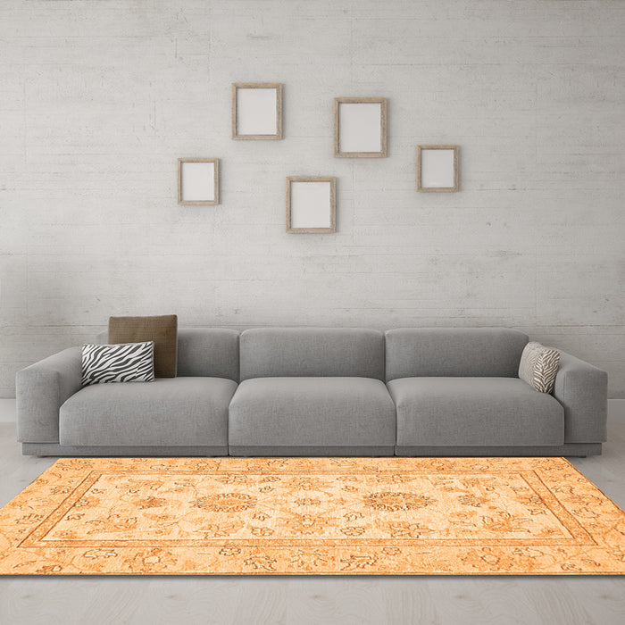 Machine Washable Oriental Orange Traditional Area Rugs in a Living Room, wshabs477org