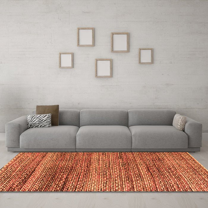 Machine Washable Abstract Orange Modern Area Rugs in a Living Room, wshabs4780org