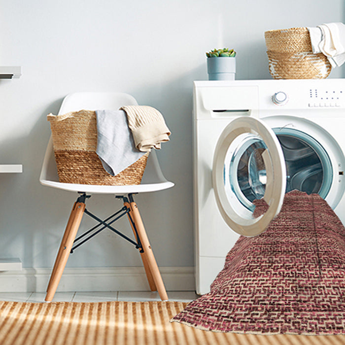Machine Washable Abstract Fire Brick Red Rug in a Washing Machine, wshabs4780