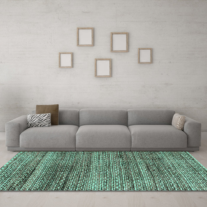 Machine Washable Abstract Turquoise Modern Area Rugs in a Living Room,, wshabs4780turq